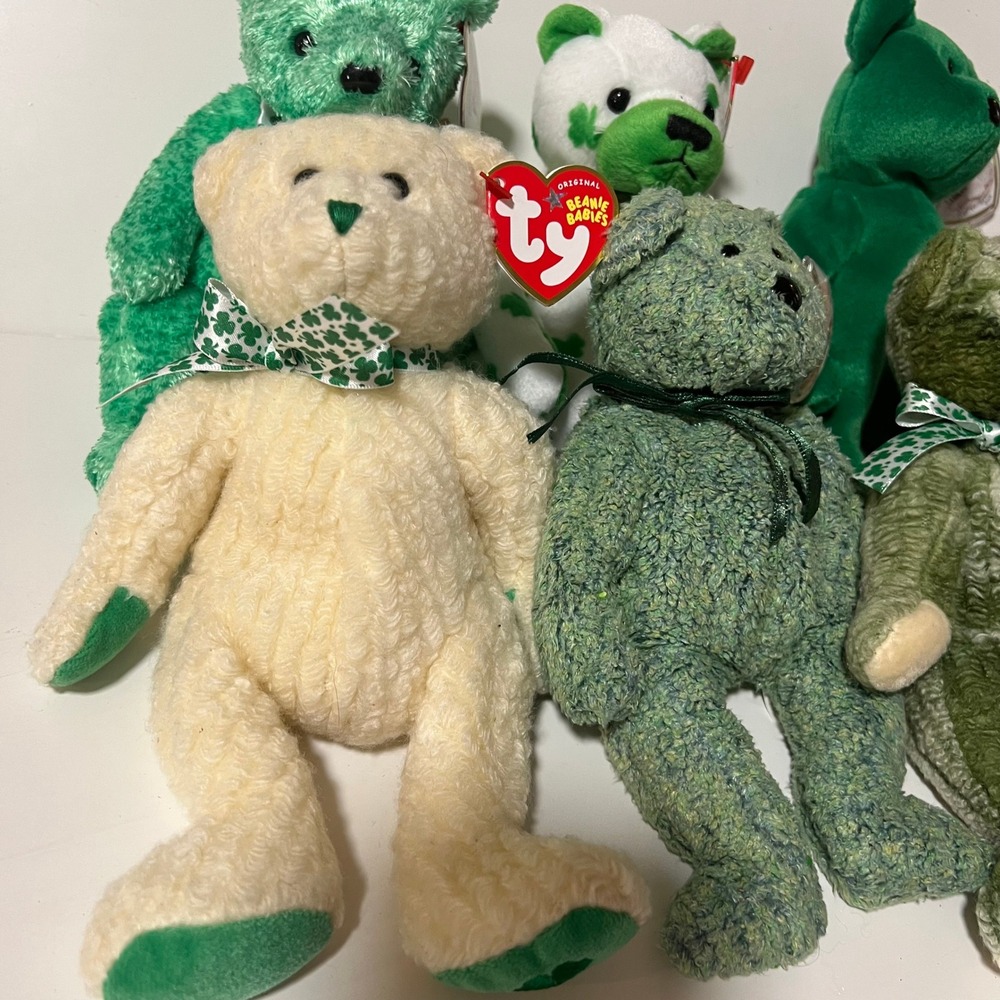 Ty Beanie Babies St Patricks Day Bear Lot Erin Shamrock‎ Clover Luck-e 6pc Set - Picture 2 of 16